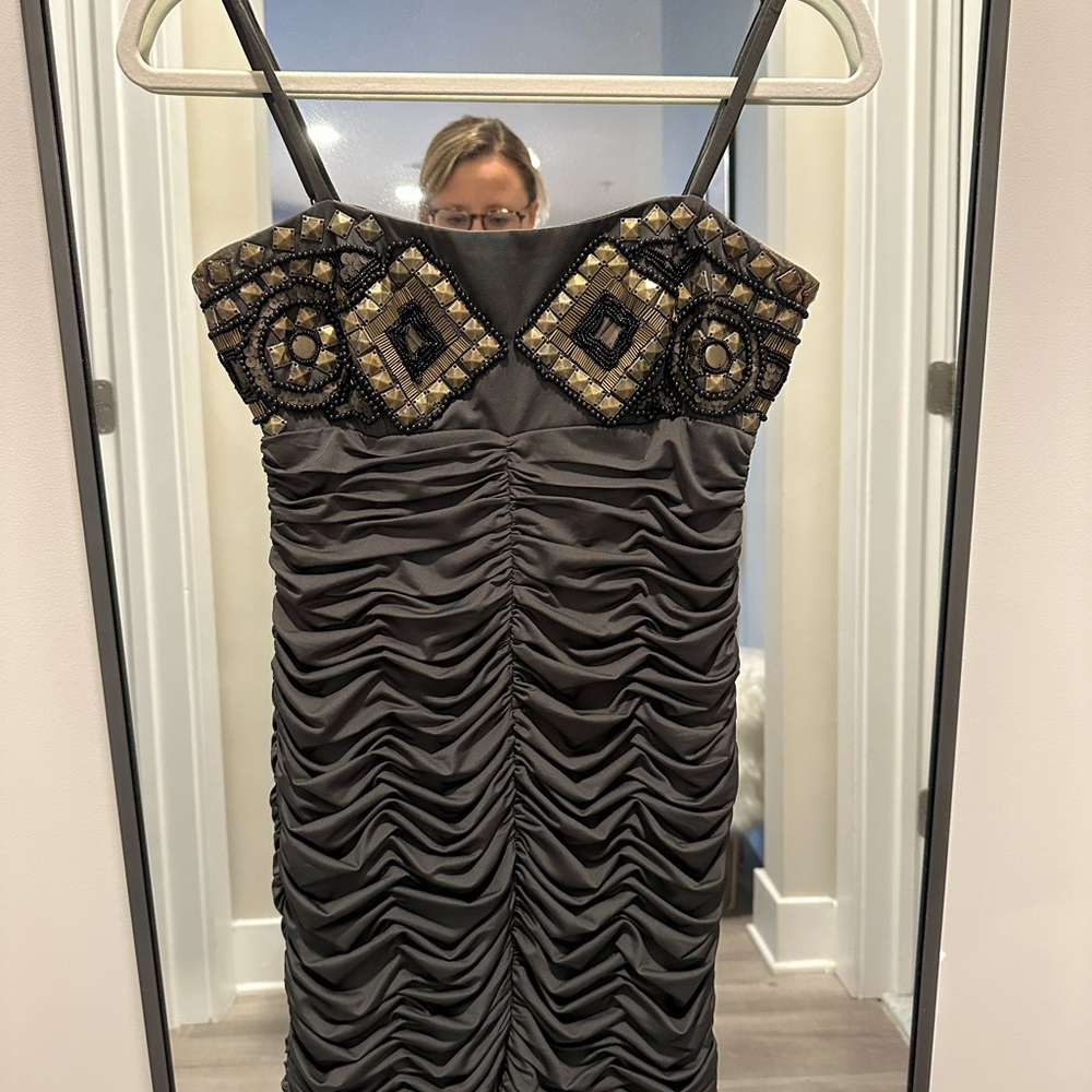 Ark & Co Black and Gold Beaded Mini Dress